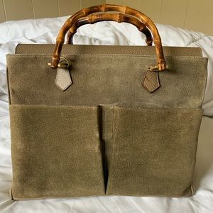 Gucci Bamboo Old Vintage 2 way shoulder bag handbag olive green